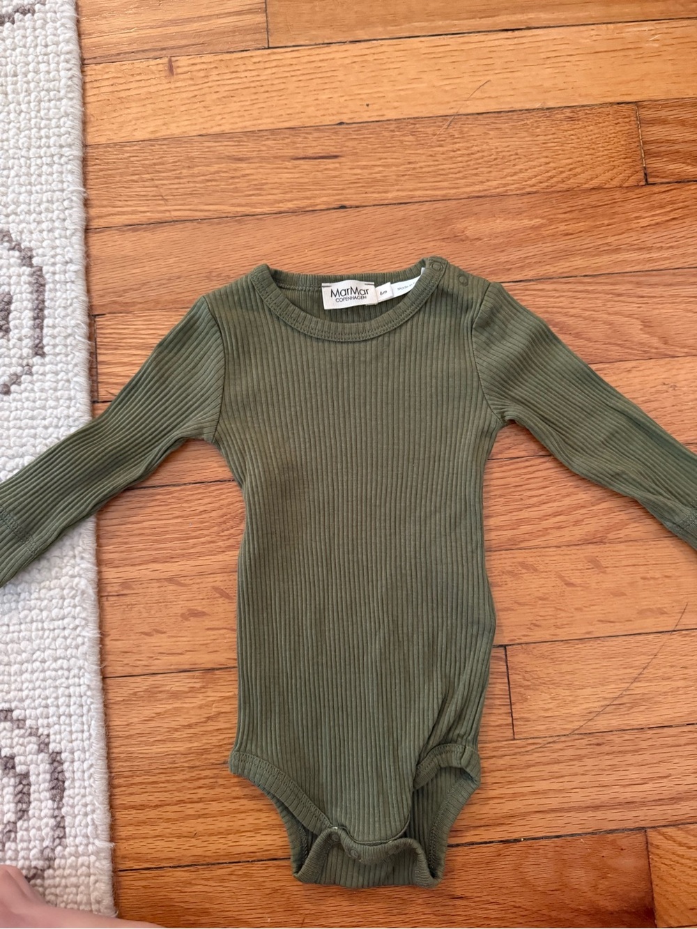MarMar Copenhagen Olive Ribbed Long-Sleeve Baby One-Piece